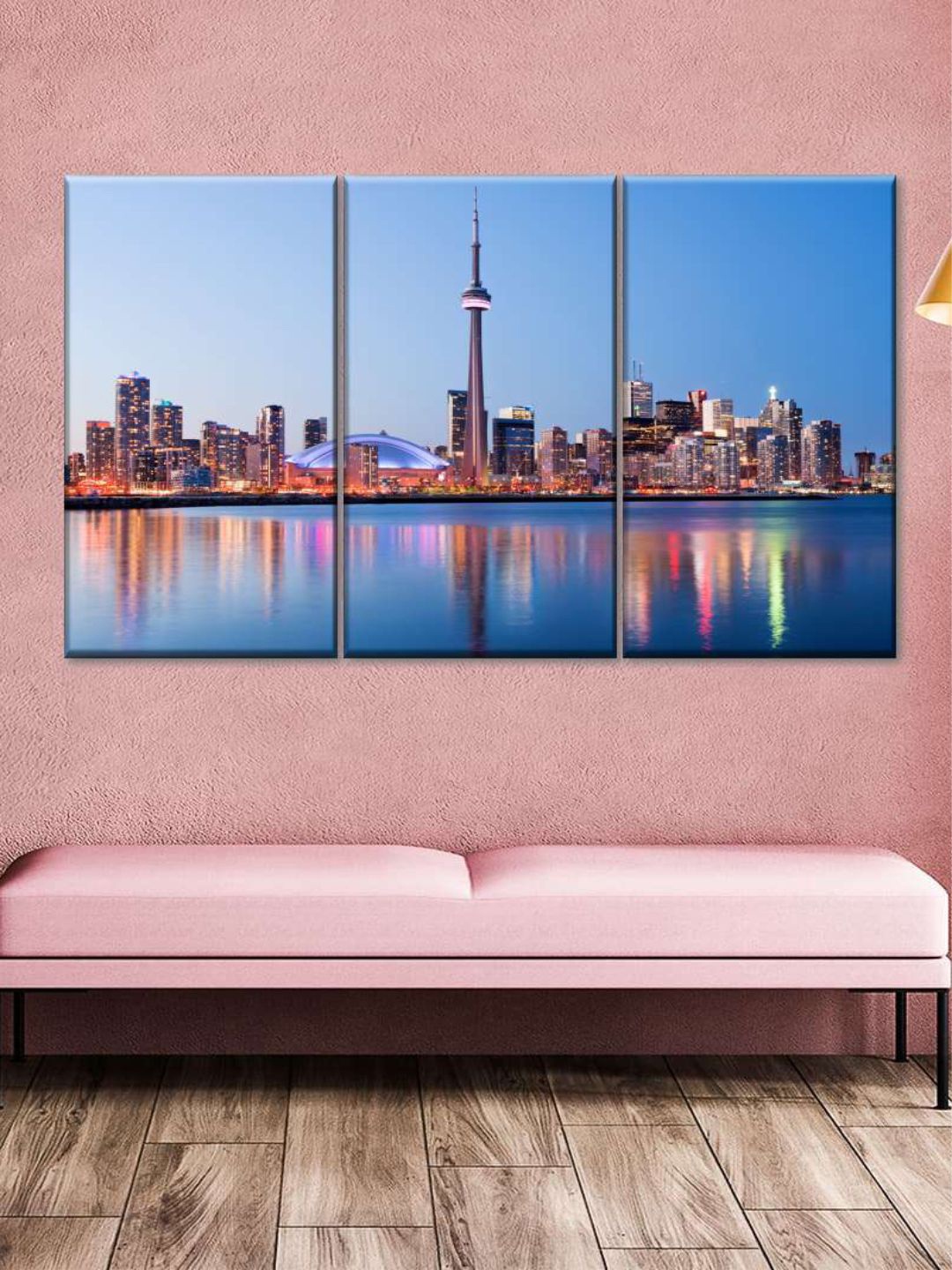 

POSTERS AND TRUSS Blue & Pink 3 Pieces Toronto Skyline Framed Wall Painting