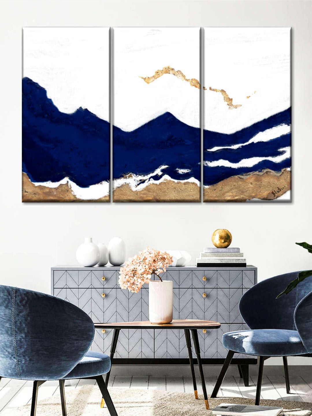 

POSTERS AND TRUSS White & Blue 3 Pieces Painting Wall Art