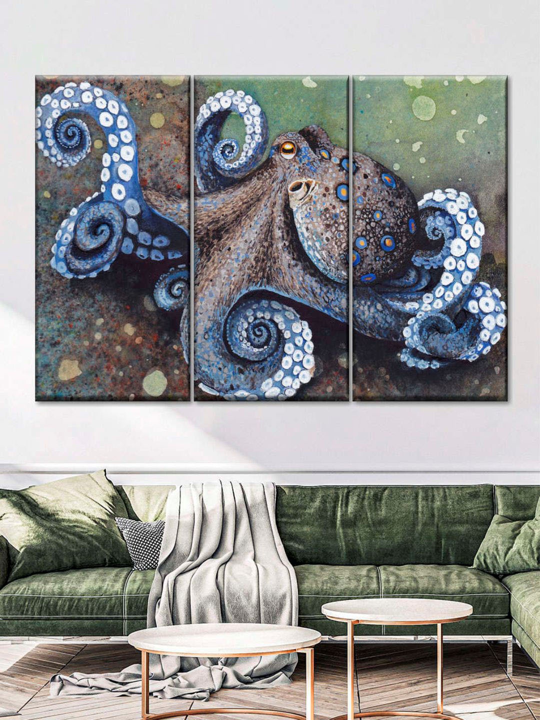 

POSTERS AND TRUSS Green & Blue 3 Pieces Painting Wall Art