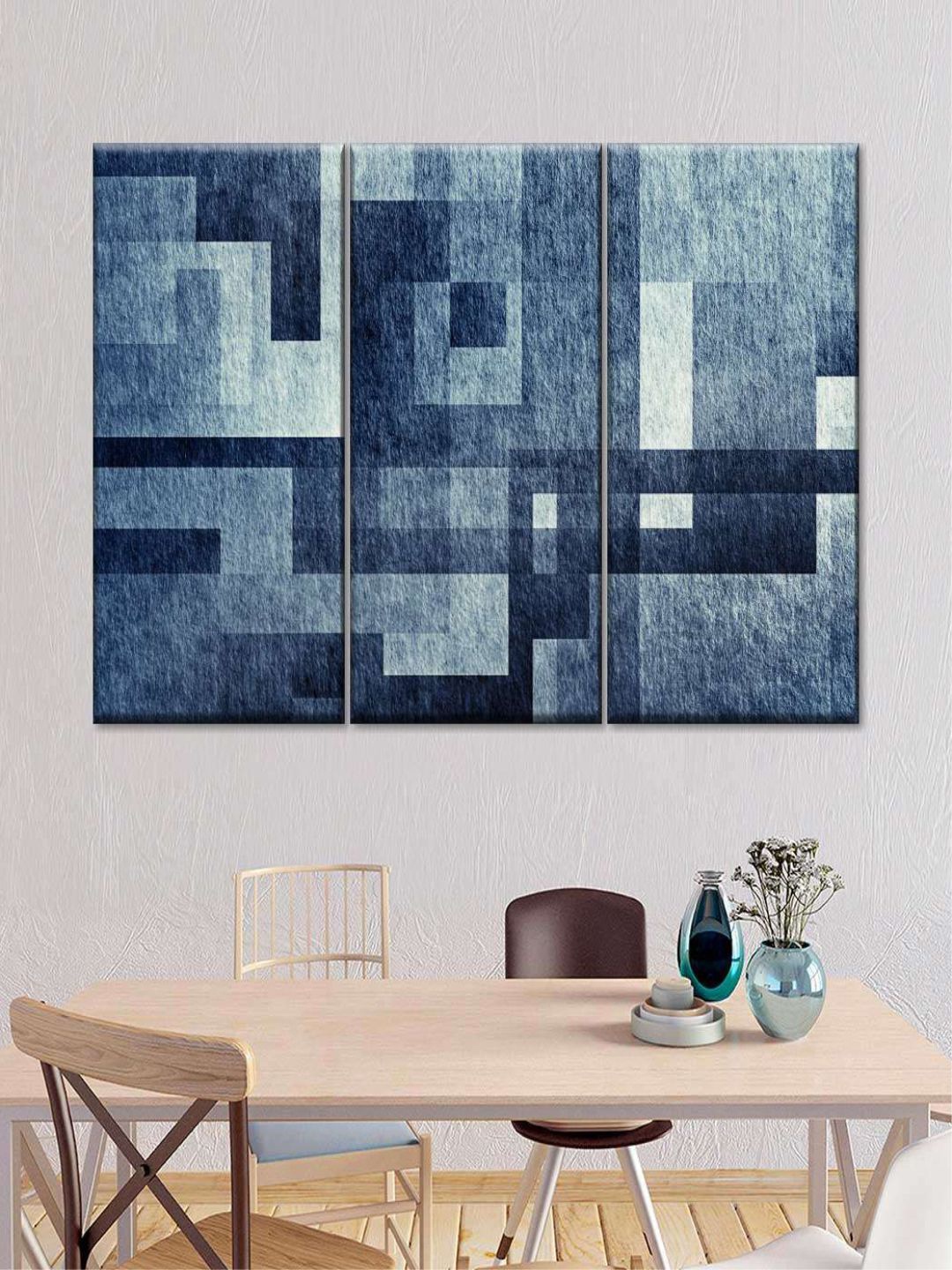 

POSTERS AND TRUSS Blue 3 Pieces Creative Abstract Painting Wall Art