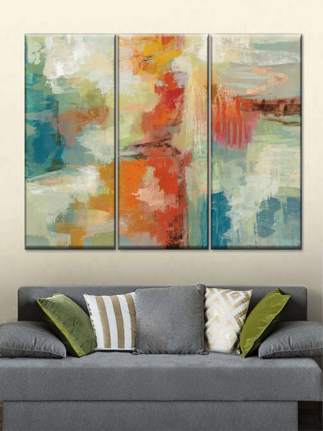 POSTERS AND TRUSS Red & Beige 3 Pieces Coral Reef Painting Wall Art