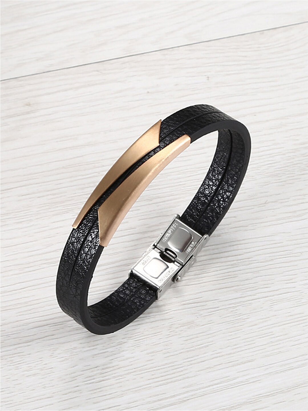 

Peora Men Rose Gold-Plated Synthetic Leather Link Bracelet