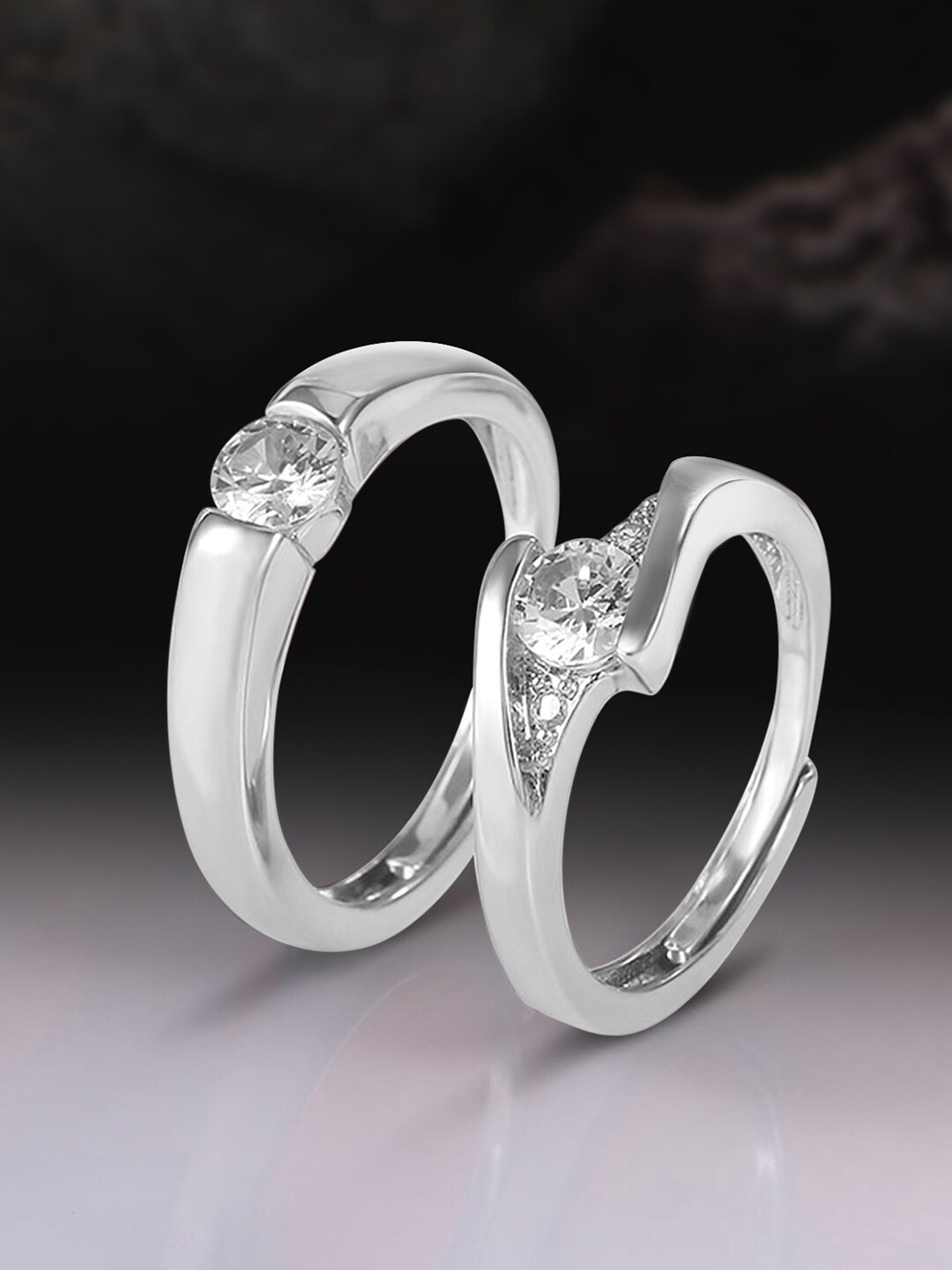 

Peora Set Of 2 Silver Plated AD-Studded Embrace Heart Couple Adjustable Finger Rings