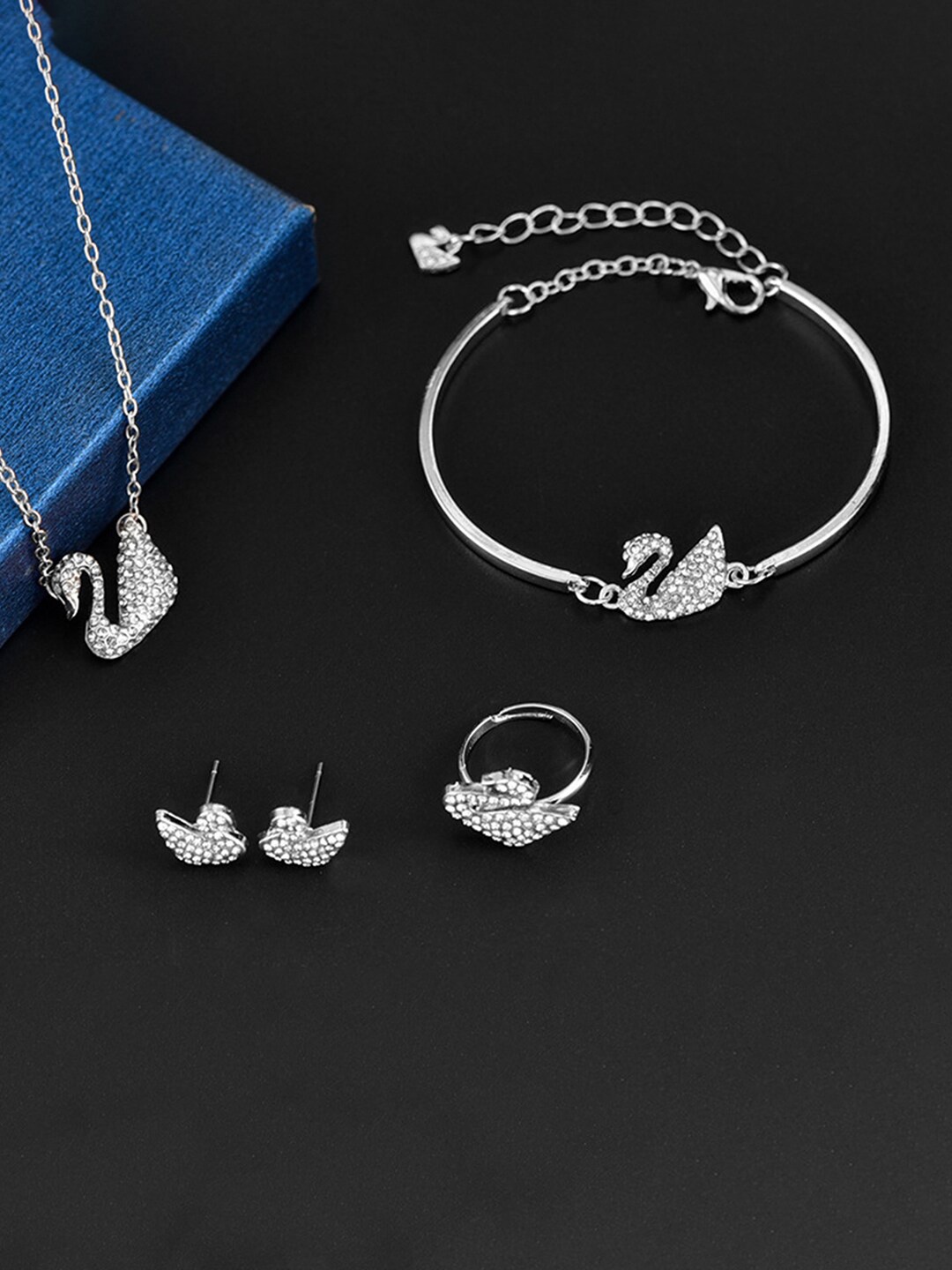 

Peora Silver-Plated CZ-Studded Duck Shaped Jewellery Set