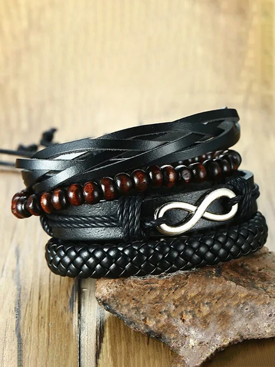 

Peora Men 4Pcs Silver-Plated Leather Multistrand Bracelet