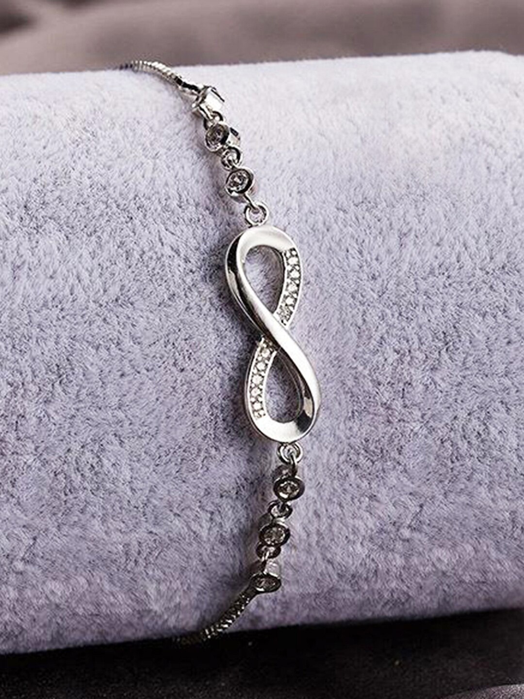 

Peora Women Cubic Zirconia Silver-Plated Charm Bracelet