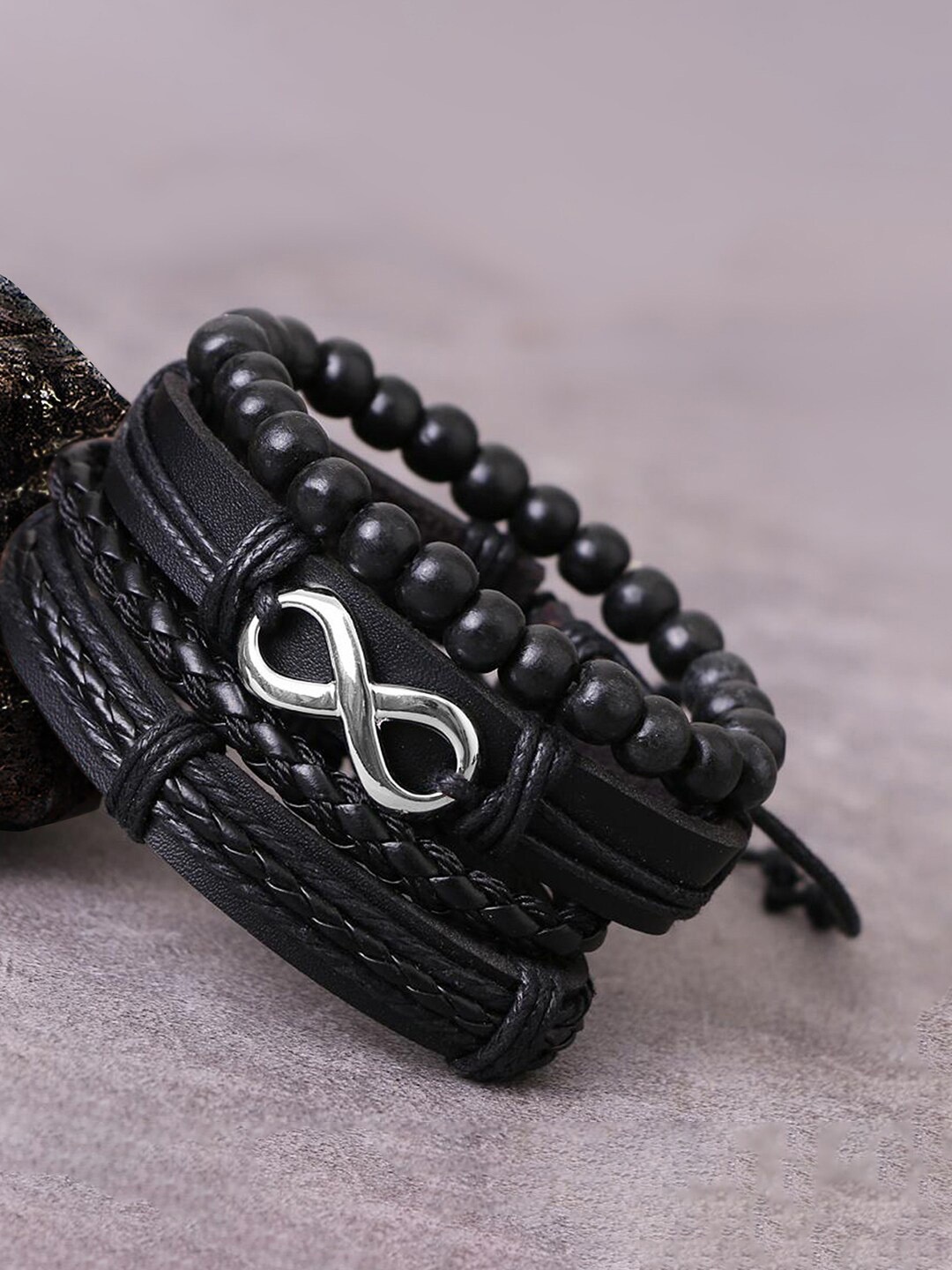 

Peora Men Set of 4 Leather Silver-Plated Multistrand Bracelet