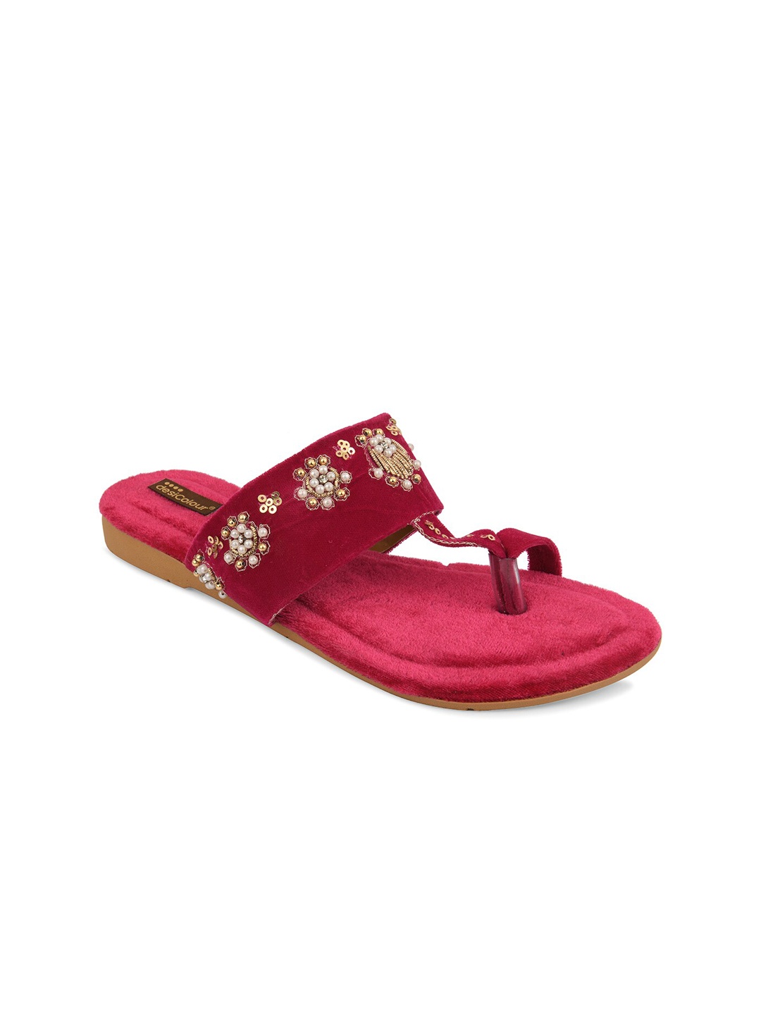 

DESI COLOUR Embellished Ethnic One Toe Flats, Pink