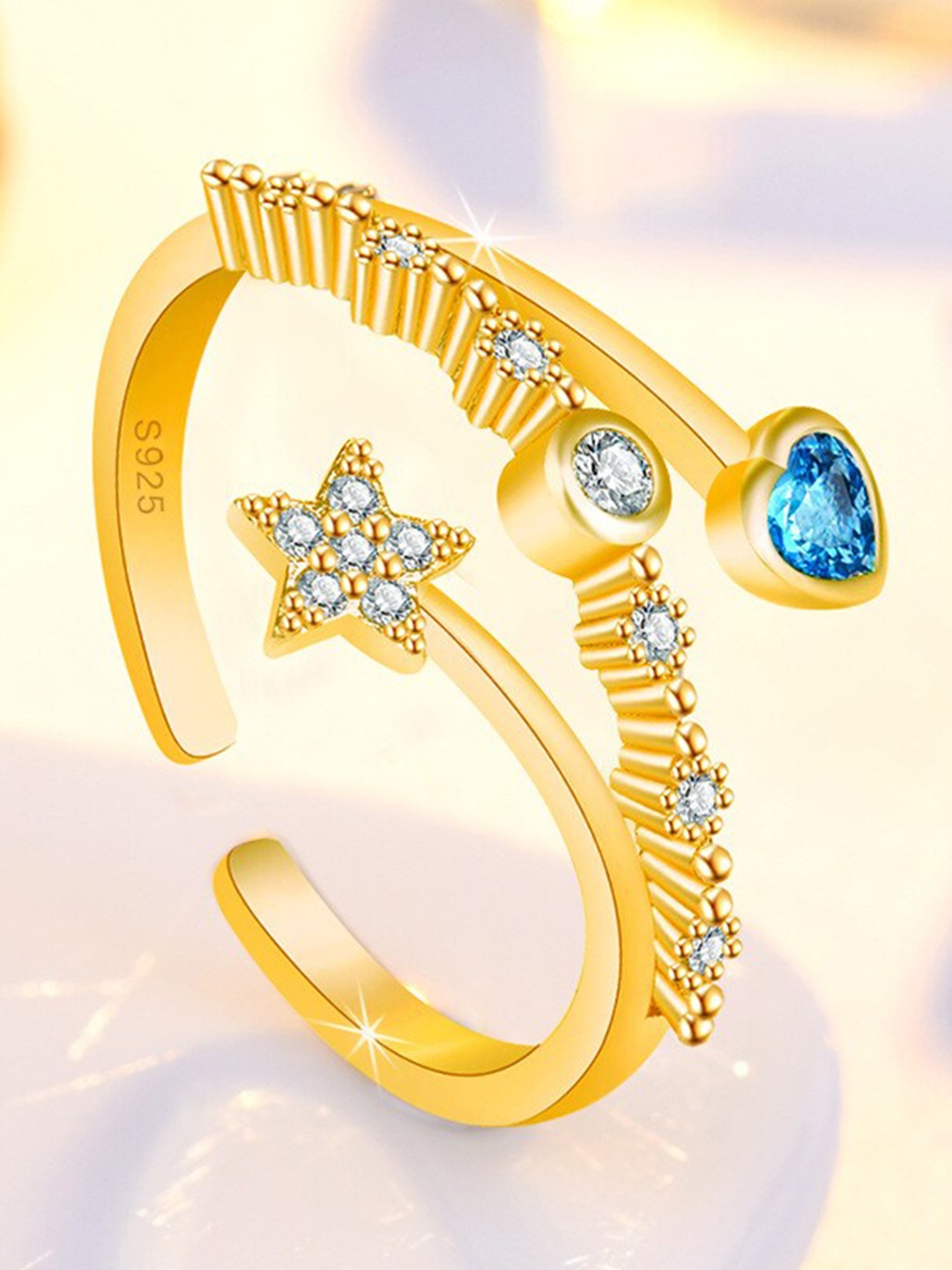 

MYKI Gold-Plated CZ-Studded Adjustable Finger Ring