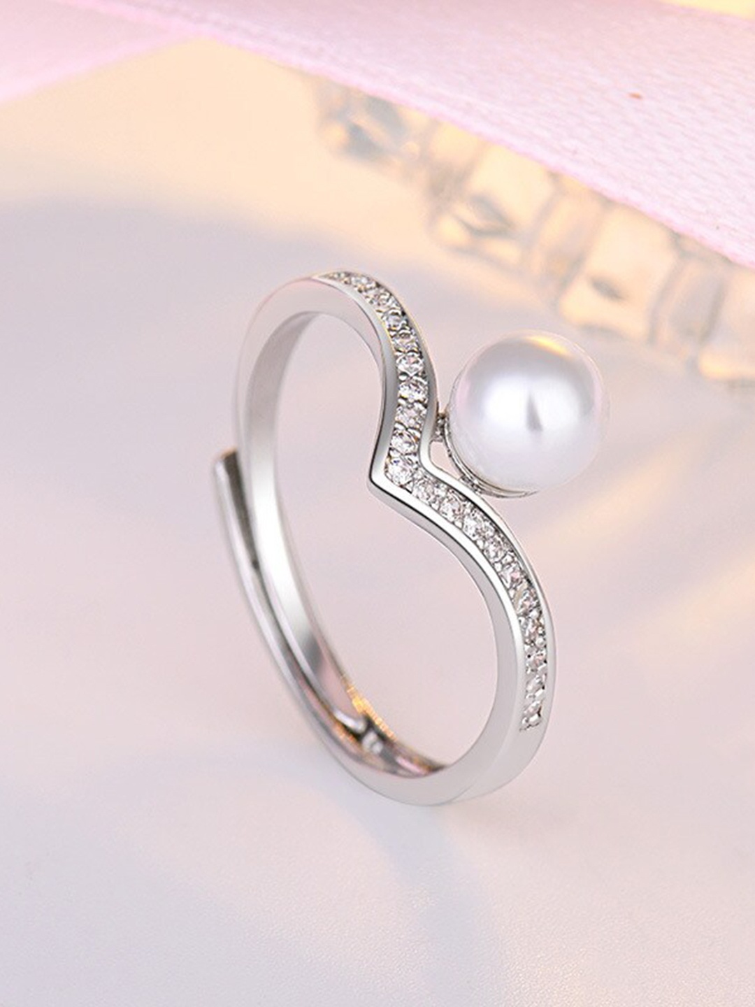 

MYKI Silver-Plated CZ-Studded Adjustable Finger Ring