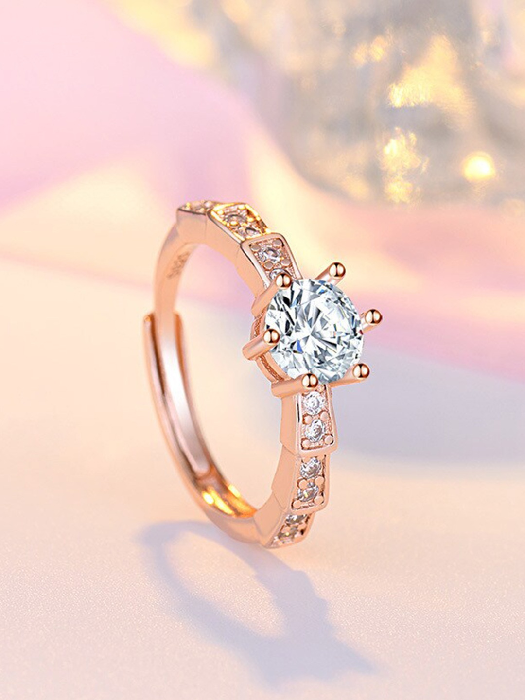 

MYKI Rose Gold-Plated CZ Studded Elegant Solitaire Finger Ring