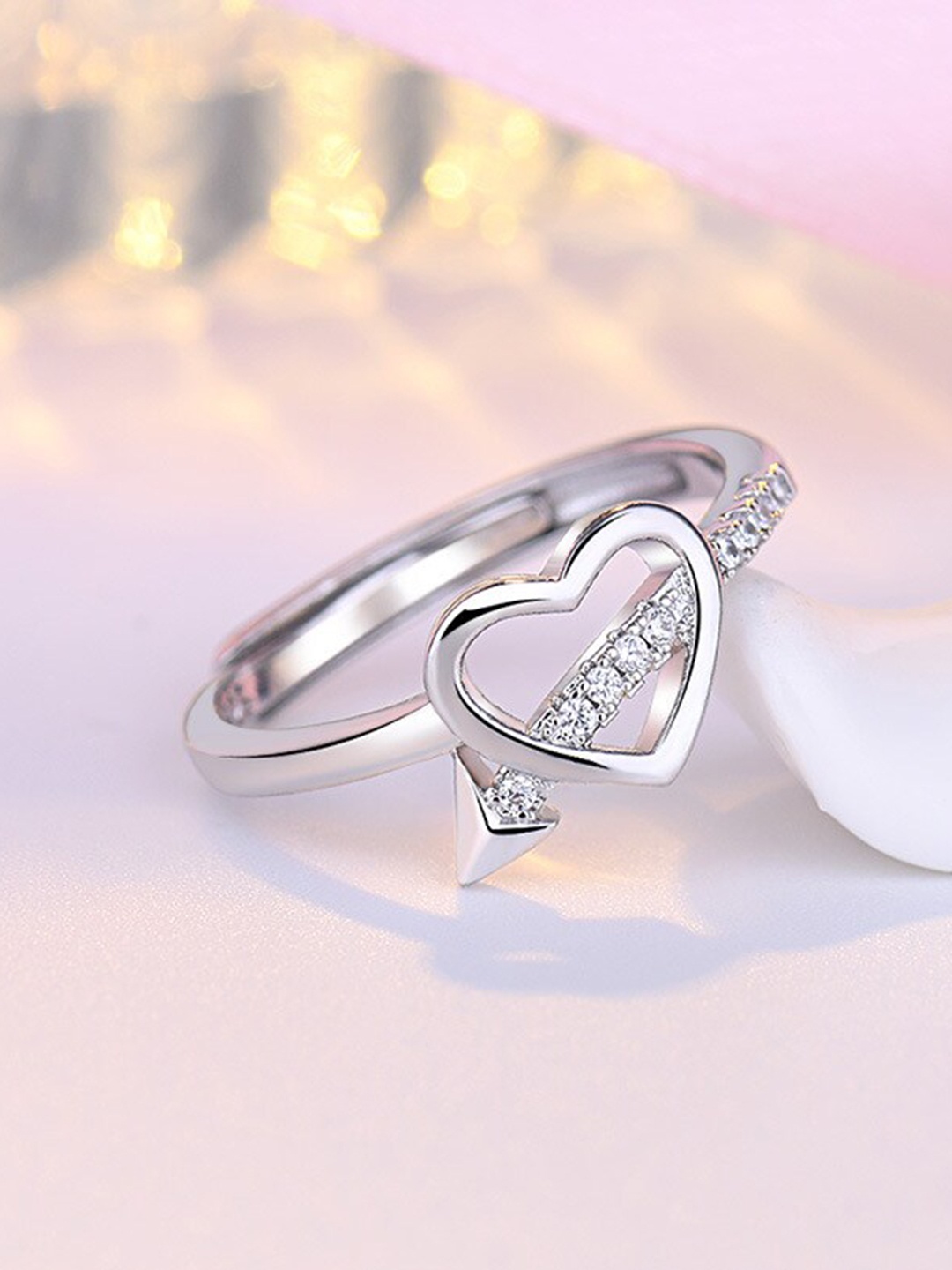 

MYKI Silver-Plated CZ-Studded Adjustable Finger Ring