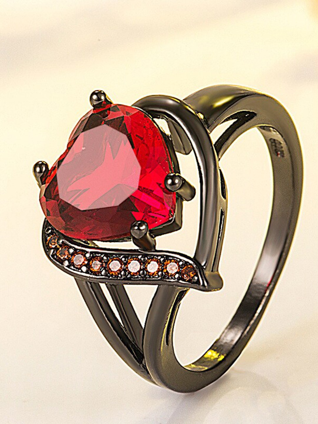 

MYKI CZ-Studded Adjustable Finger Ring, Black