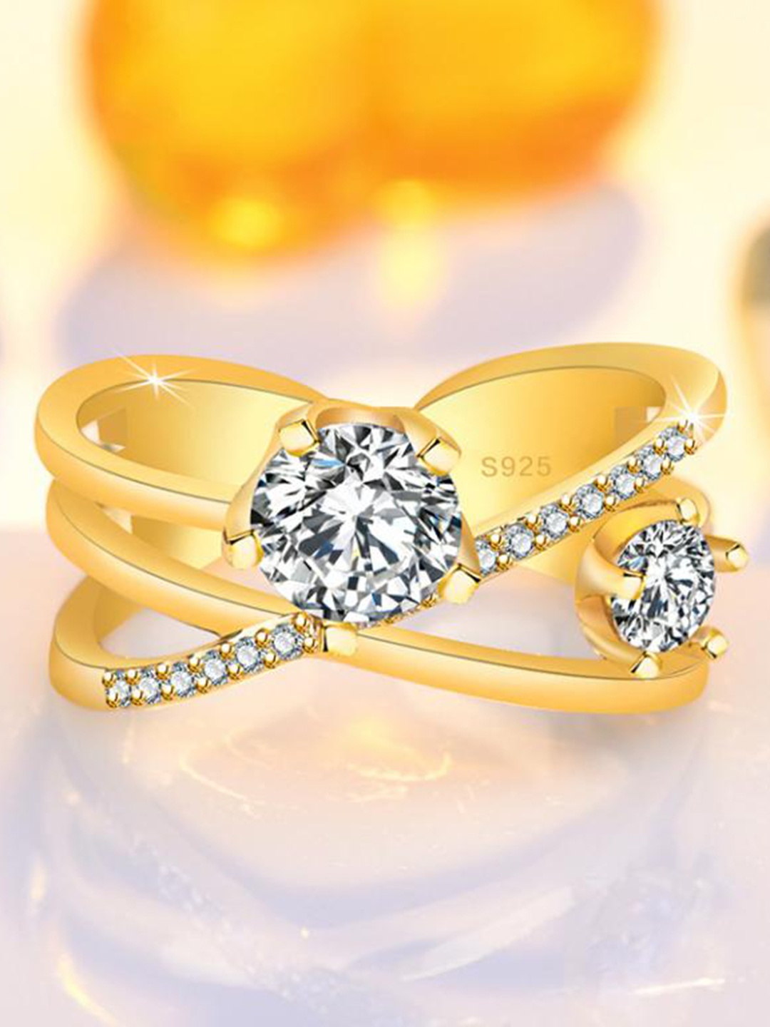 

MYKI Gold-Plated CZ Studded Pleasing Solitaire Finger Ring