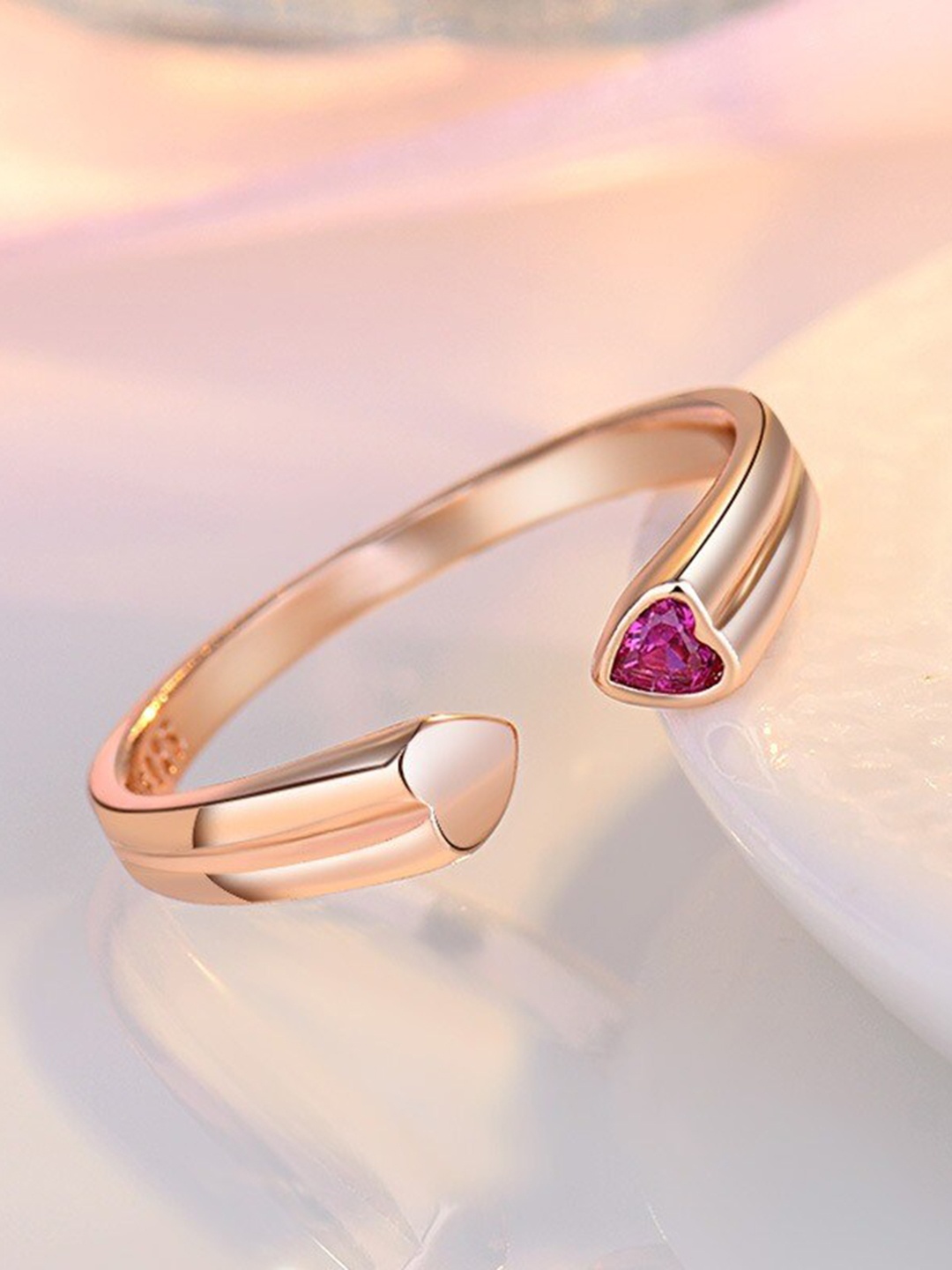 

MYKI Rose Gold-Plated CZ-Studded Heart Adjustable Finger Ring