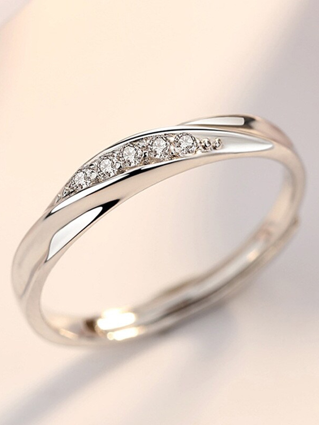 

MYKI Silver-Plated & CZ-Studded Adjustable Finger Ring