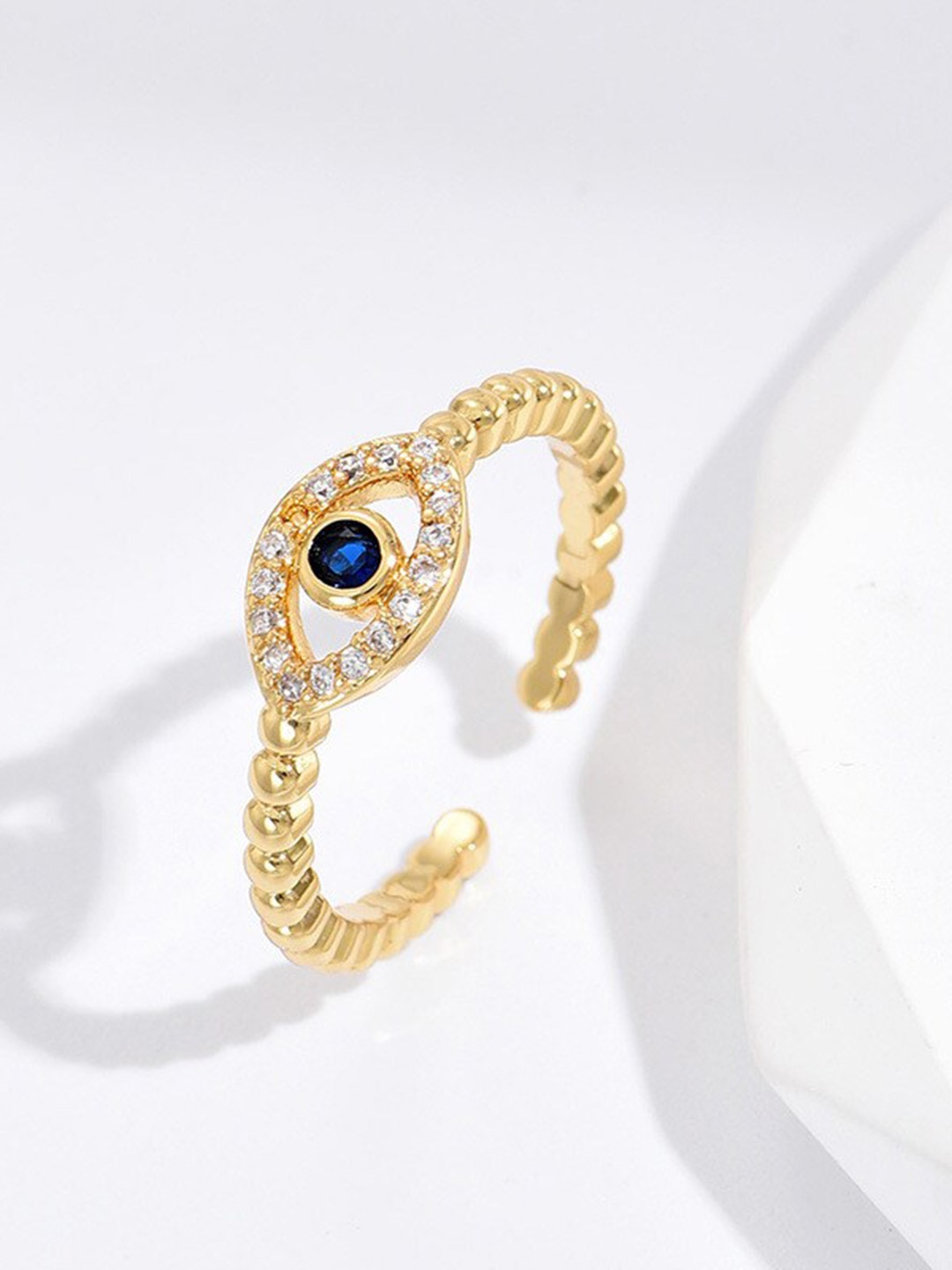 

MYKI Gold-Plated & CZ-Studded Evil Eye Adjustable Finger Ring