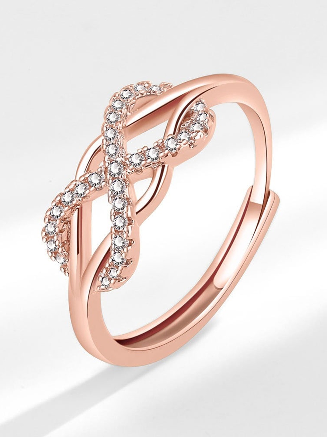 

MYKI Silver-Plated CZ-Studded Infinity Finger Ring, Rose gold