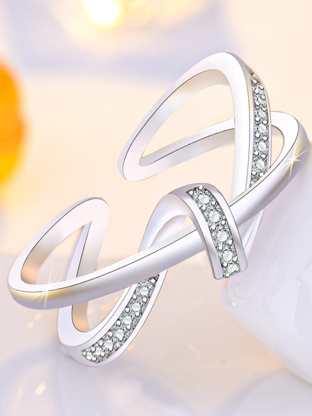 

MYKI Silver-Plated & CZ-Studded Twisted Adjustable Finger Ring