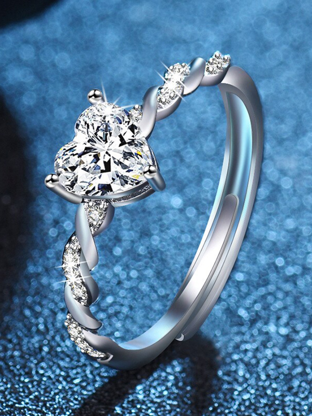 

MYKI Silver-Plated & CZ-Studded Adjustable Finger Ring