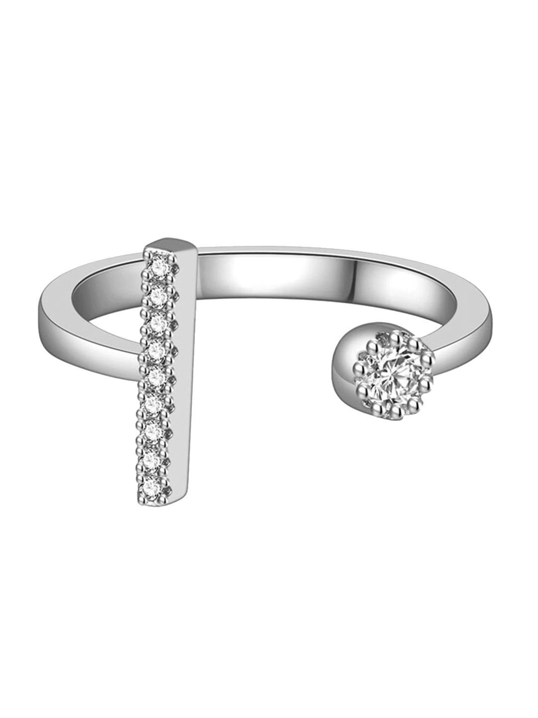 

MYKI Silver-Plated & CZ-Studded Adjustable Finger Ring