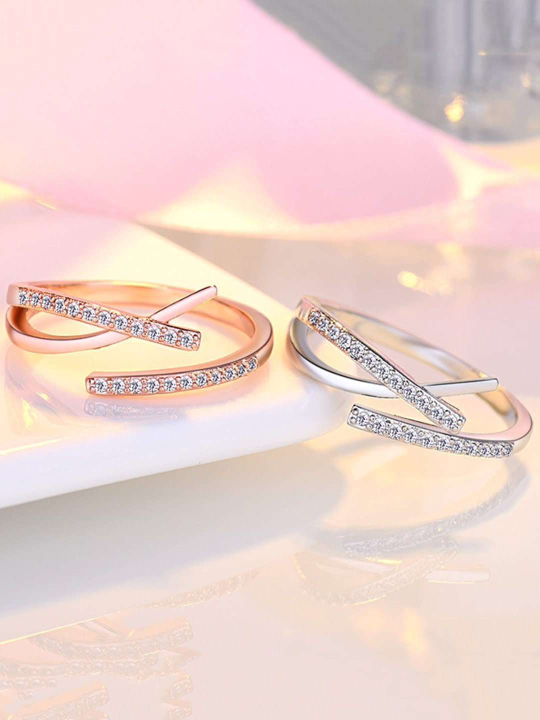 

MYKI Women Rose Gold-Plated CZ-Studded Adjustable Ring
