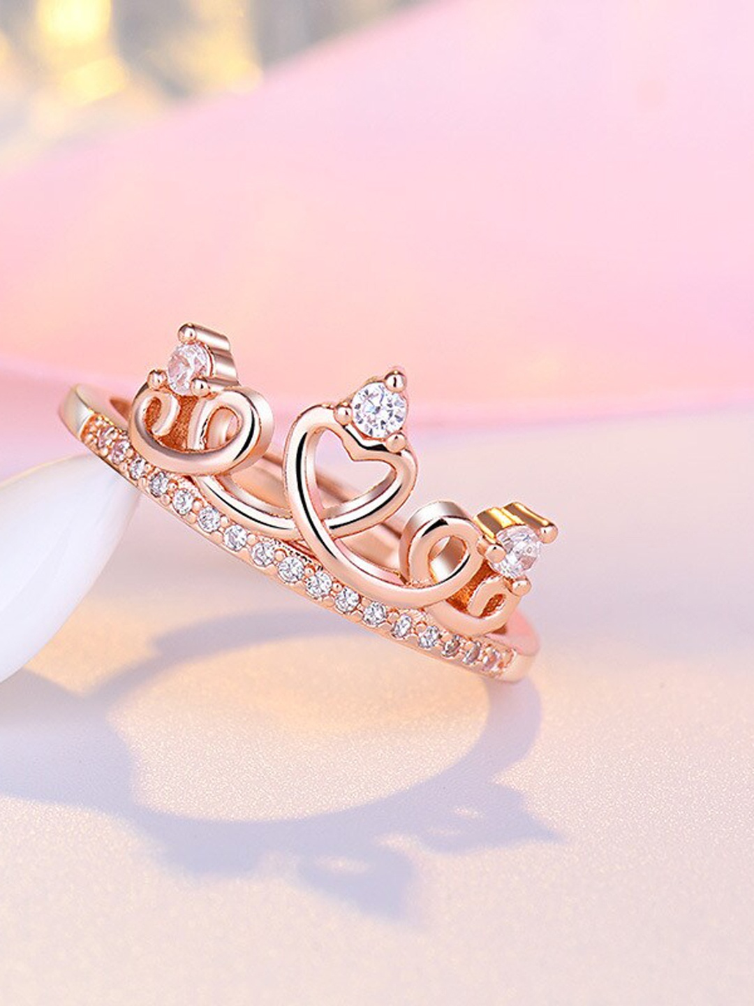 

MYKI Women Rose Gold Plated CZ-Studded Adjustable Ring