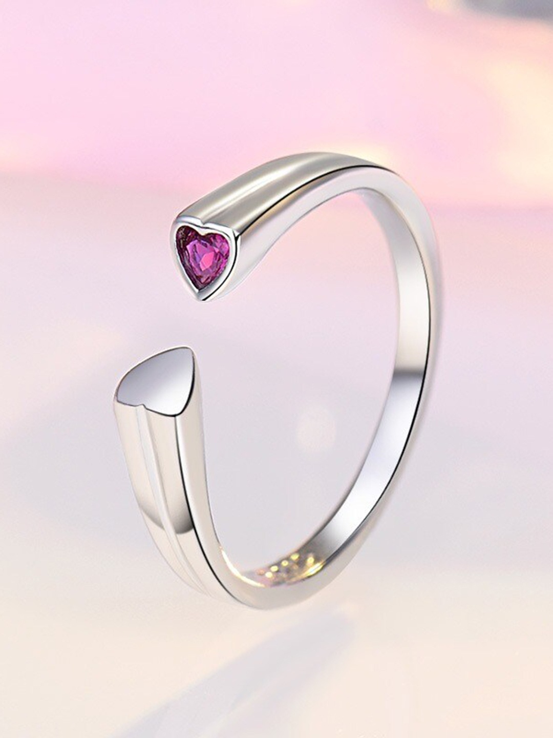 

MYKI Women Silver-Plated CZ Stone Studded Heart Design Adjustable Ring