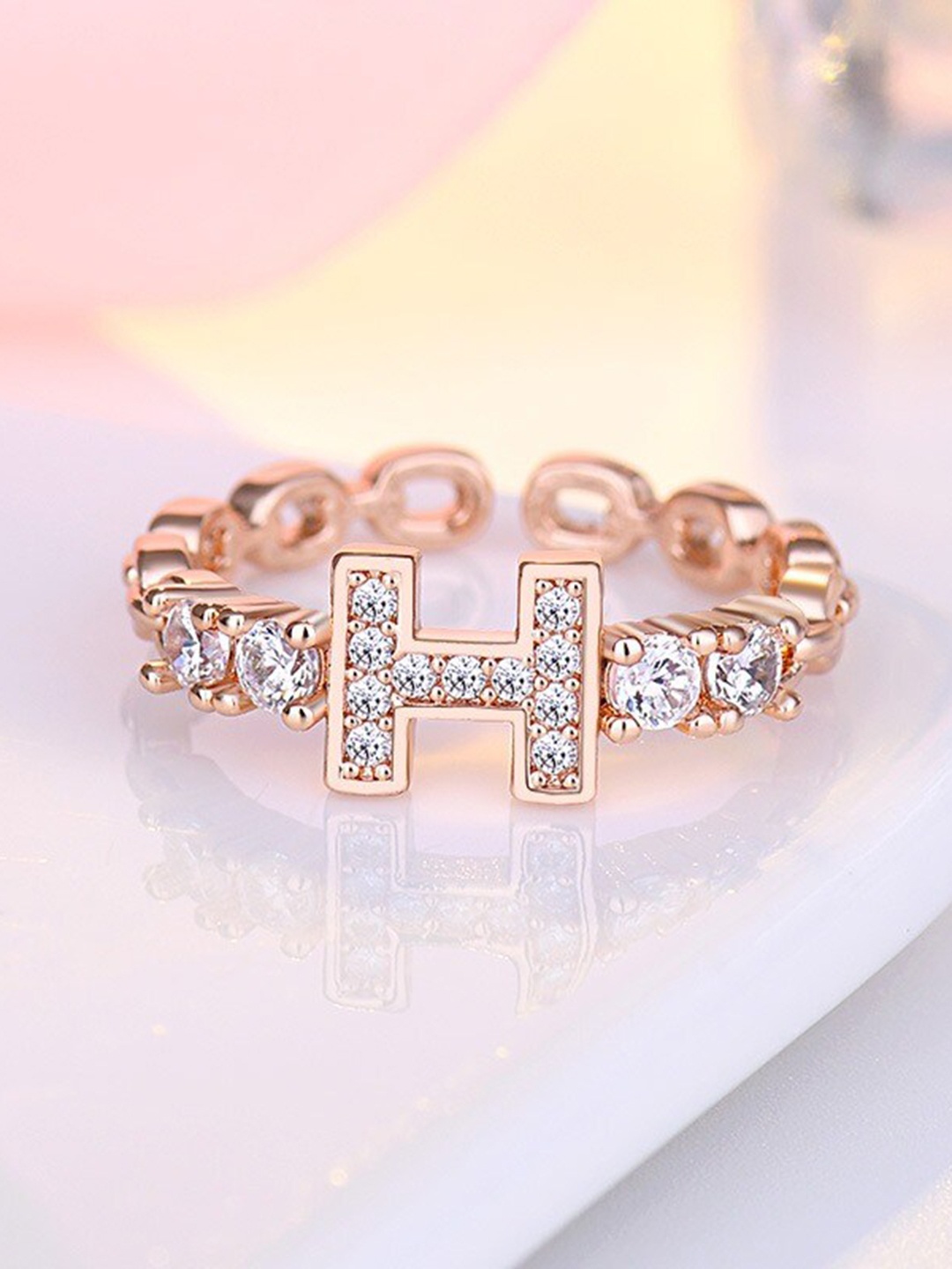 

MYKI Rose Gold-Plated CZ Studded Elegant Finger Ring