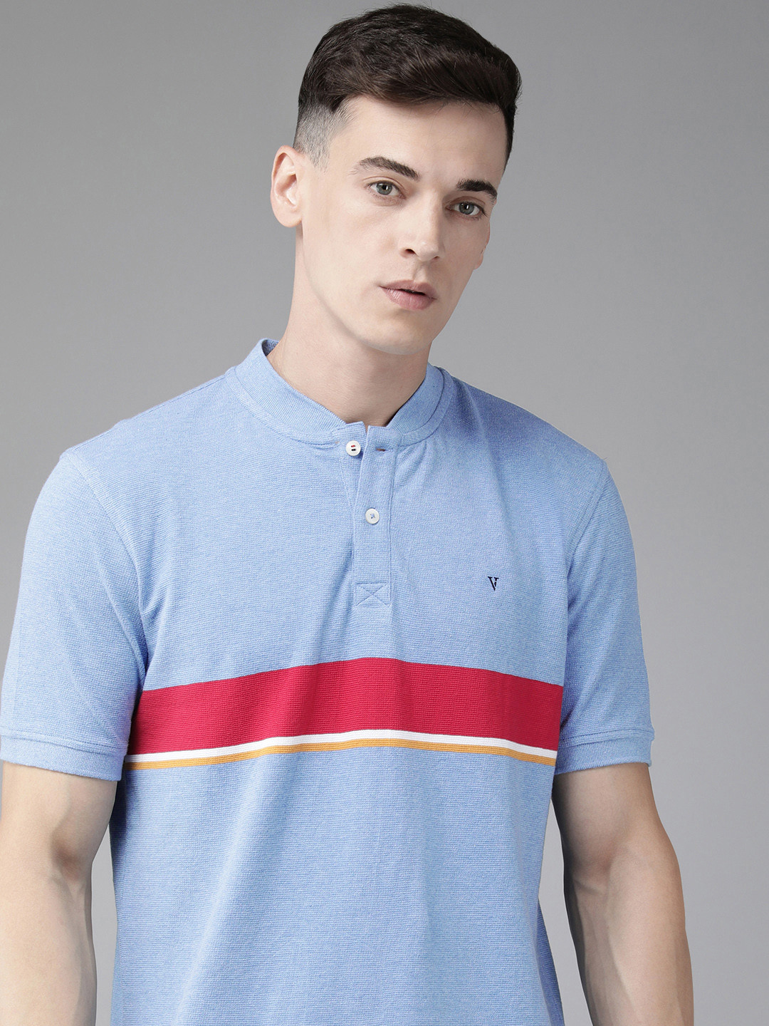 

Van Heusen Sport Men Pure Cotton Striped Polo Collar T-shirt, Blue