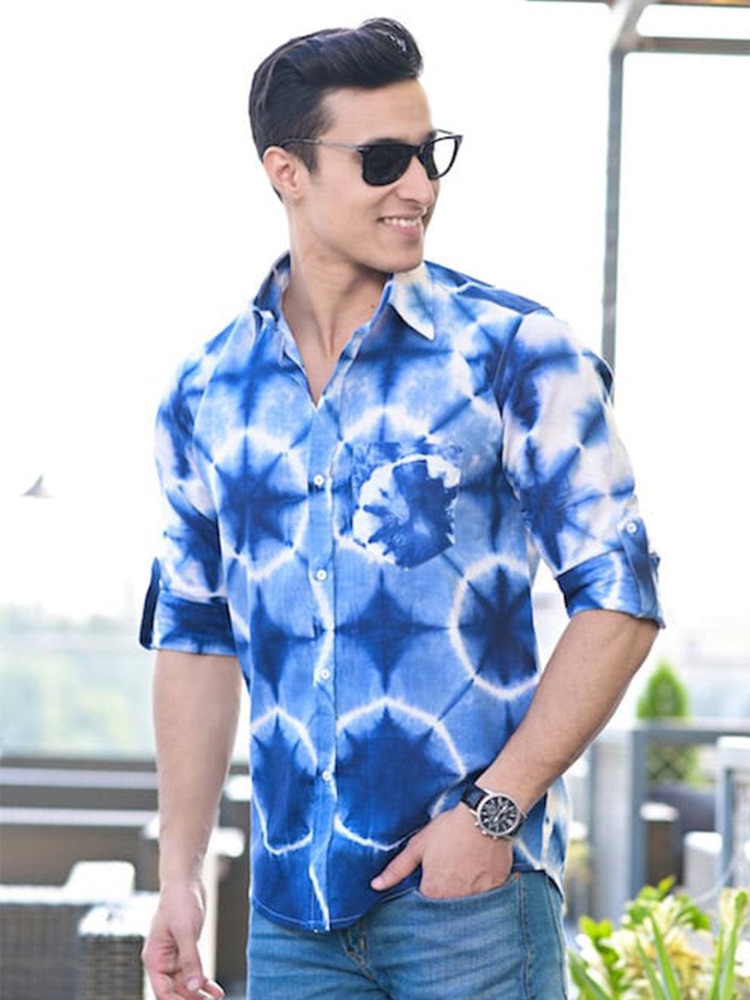 

Hatheli Abstract Printed Cotton Casual Shirt, Blue
