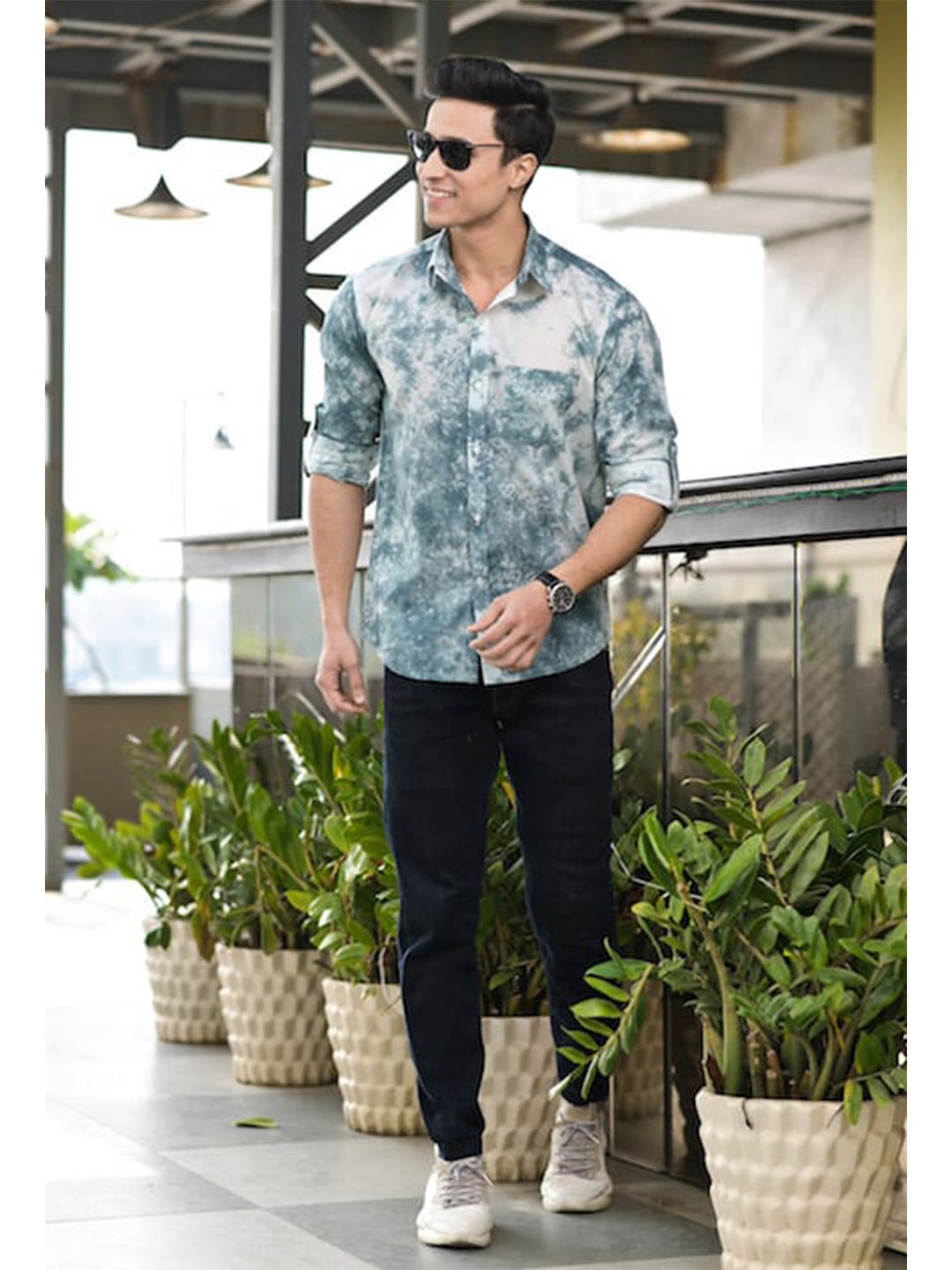 

Hatheli Spread Collar Opaque Printed Casual Shirt, Grey