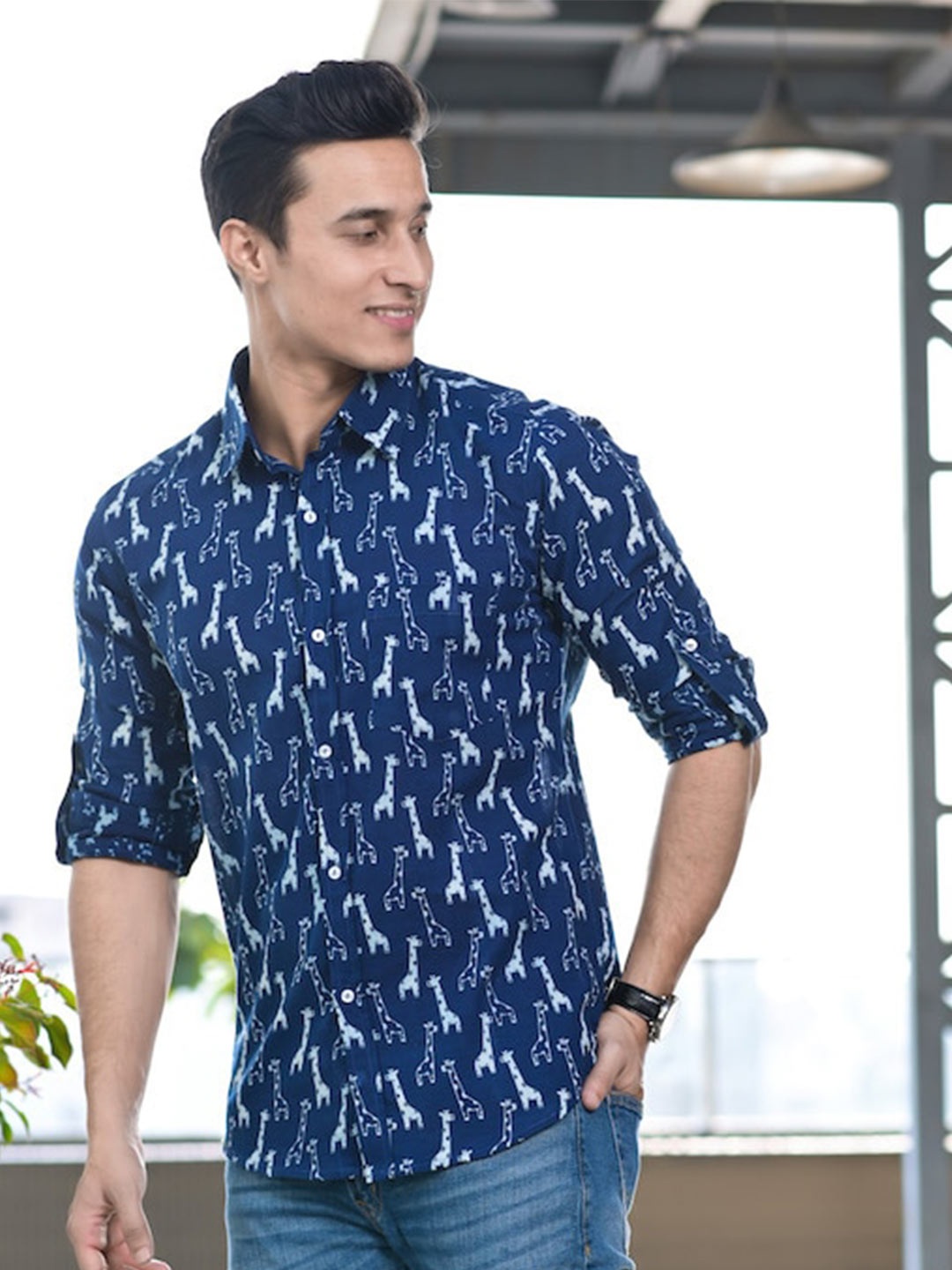 

Hatheli Conversational Printed Cotton Casual Shirt, Blue