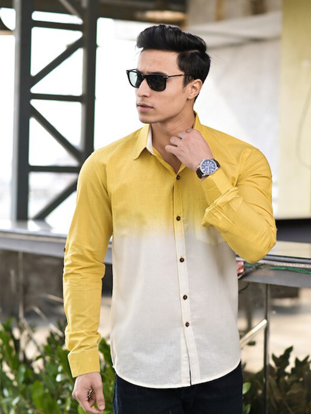 

Hatheli Ombre Printed Cotton Casual Shirt, Yellow