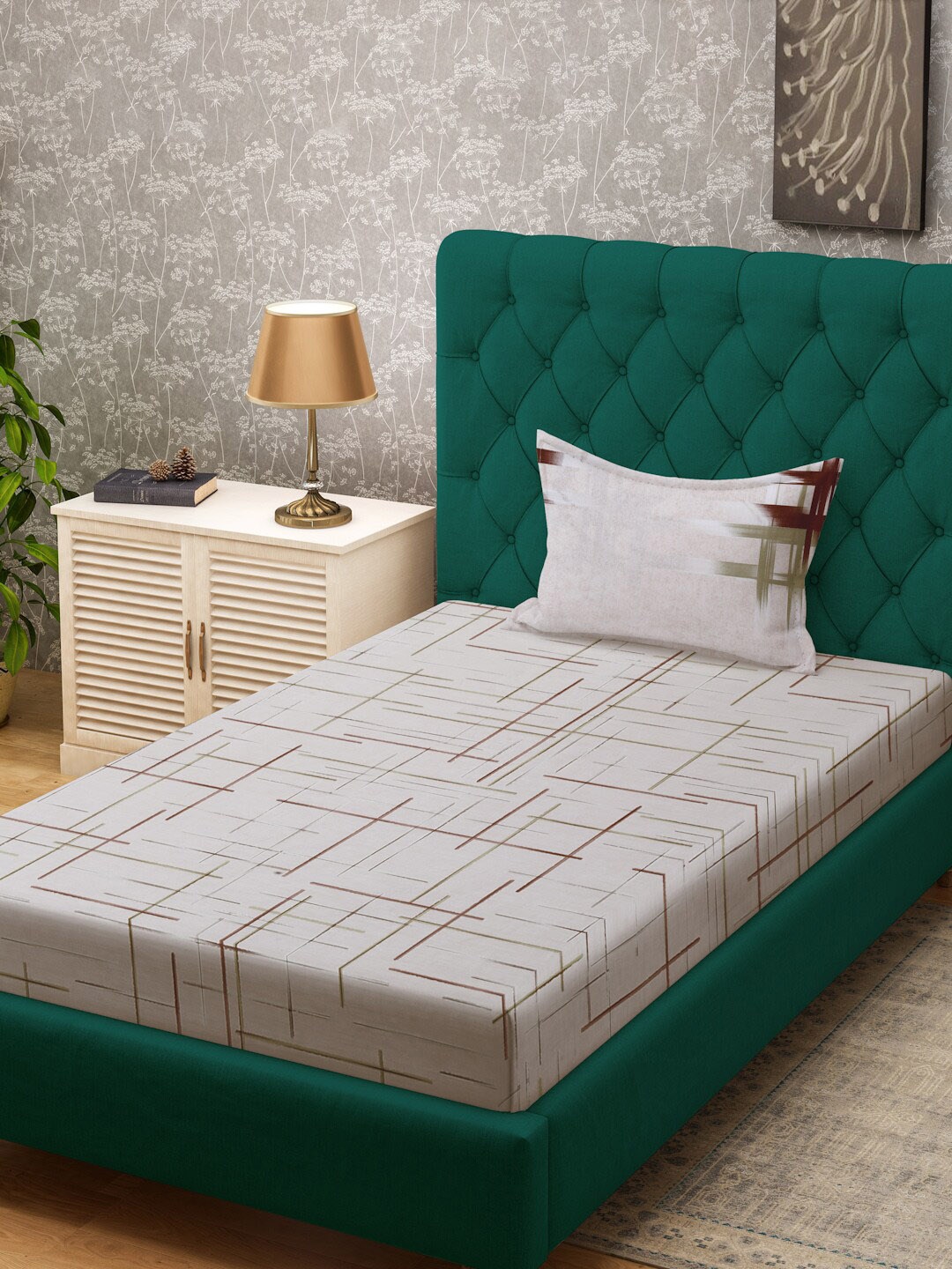 

KLOTTHE Book Fold Beige Abstract Printed 400 TC Cotton Single Bedsheet & Pillow Cover