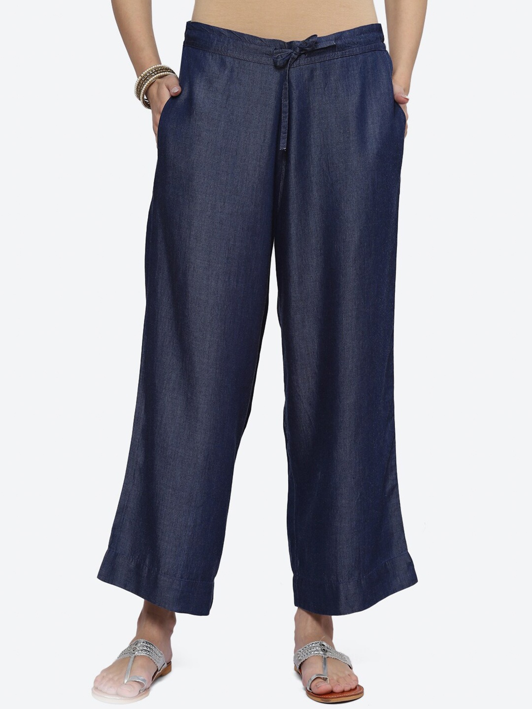 

Biba Women Mid Rise Palazzos, Navy blue