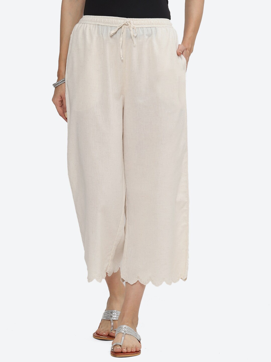 

Biba Women Straight Fit Cotton Ethnic Palazzos, Off white