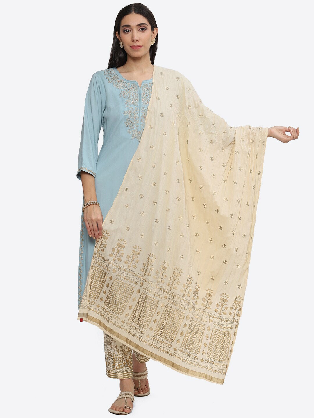 

Biba Ethnic Motifs Printed Dupatta, Beige