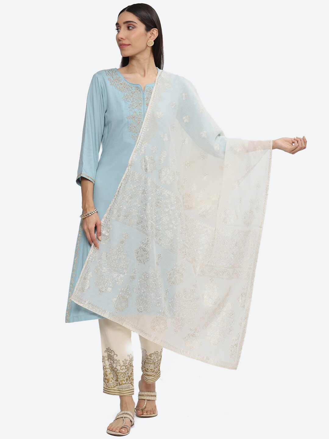 

Biba Ethnic Motifs Printed Dupatta, Off white