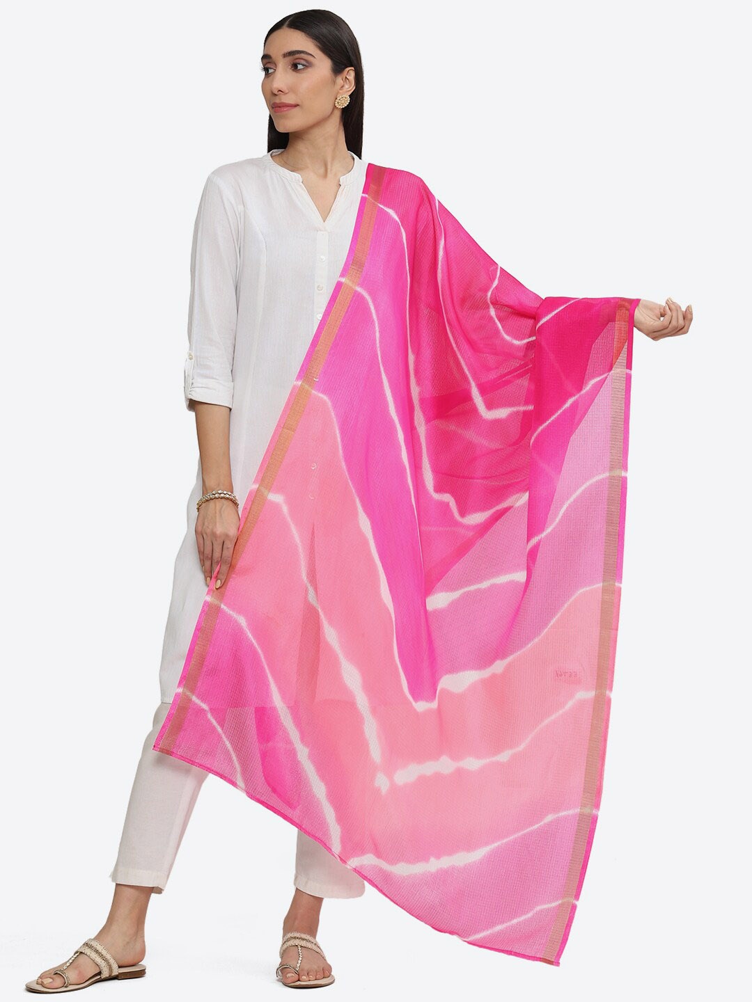 

Biba Leheriya Dyed Dupatta with Zari, Fuchsia