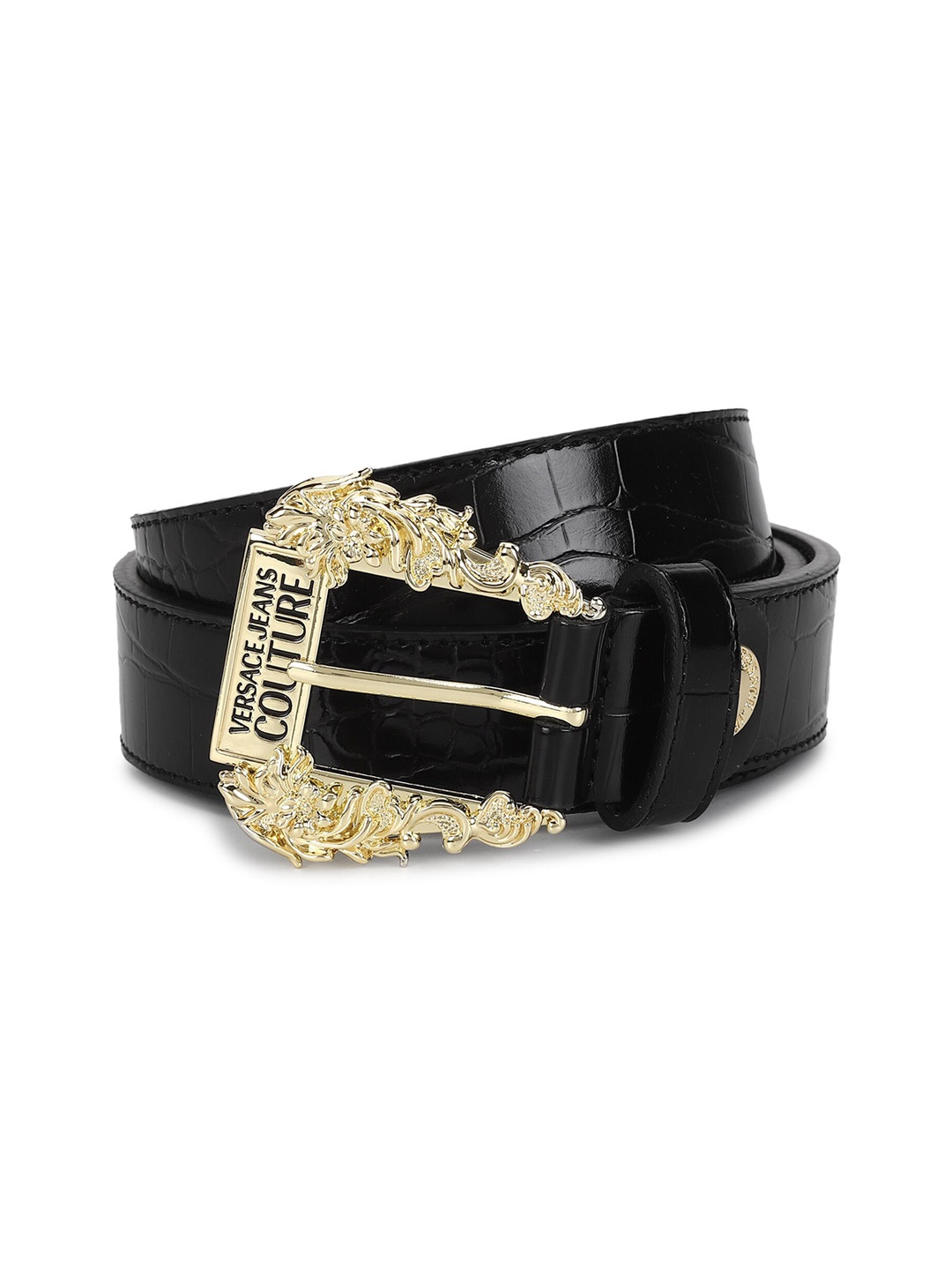 

Versace Jeans Couture Women Textured Leather Belt, Black