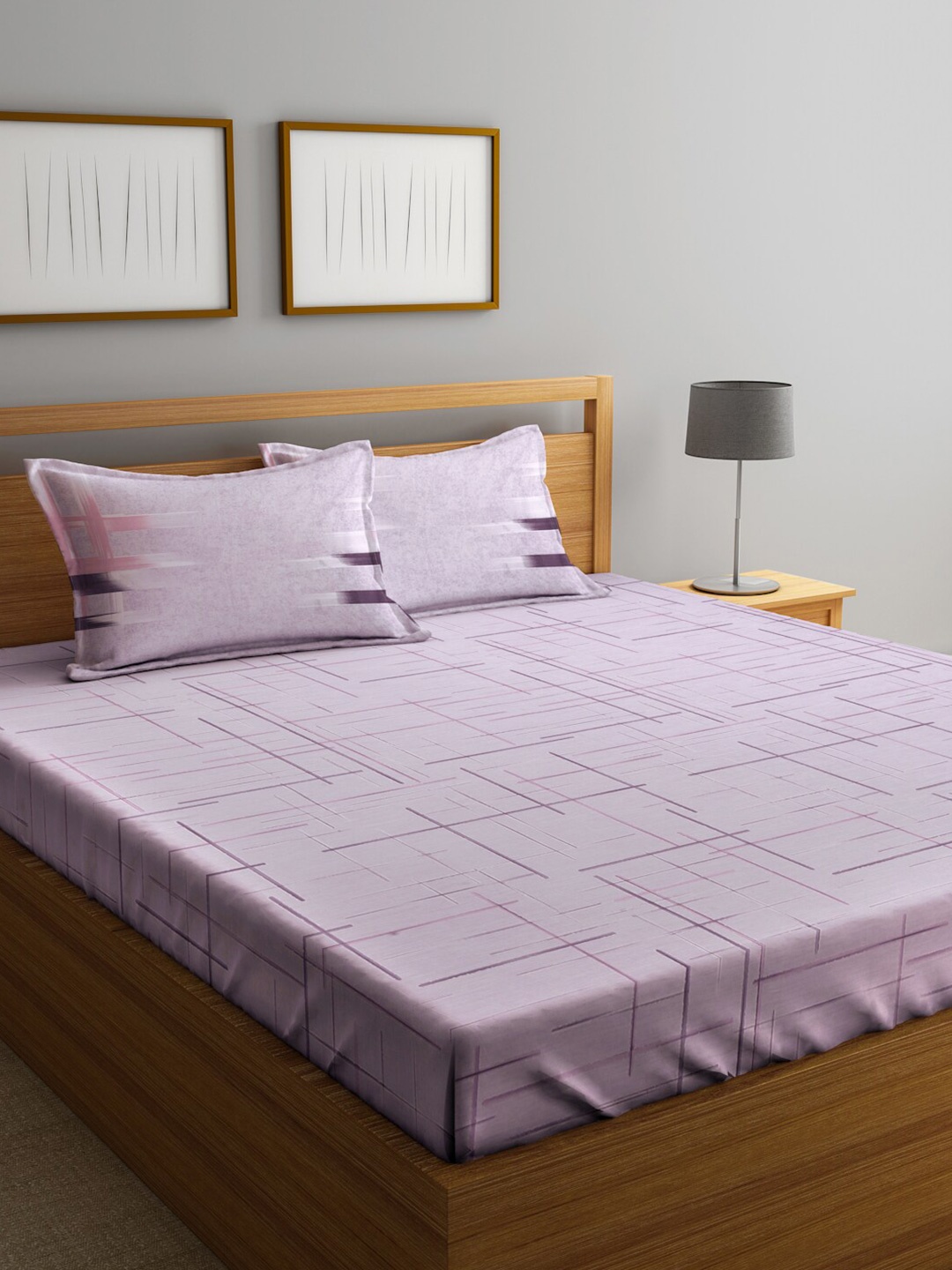 

KLOTTHE Purple Printed 400 TC Cotton Double Super King Bedsheet With 2 Pillow Covers