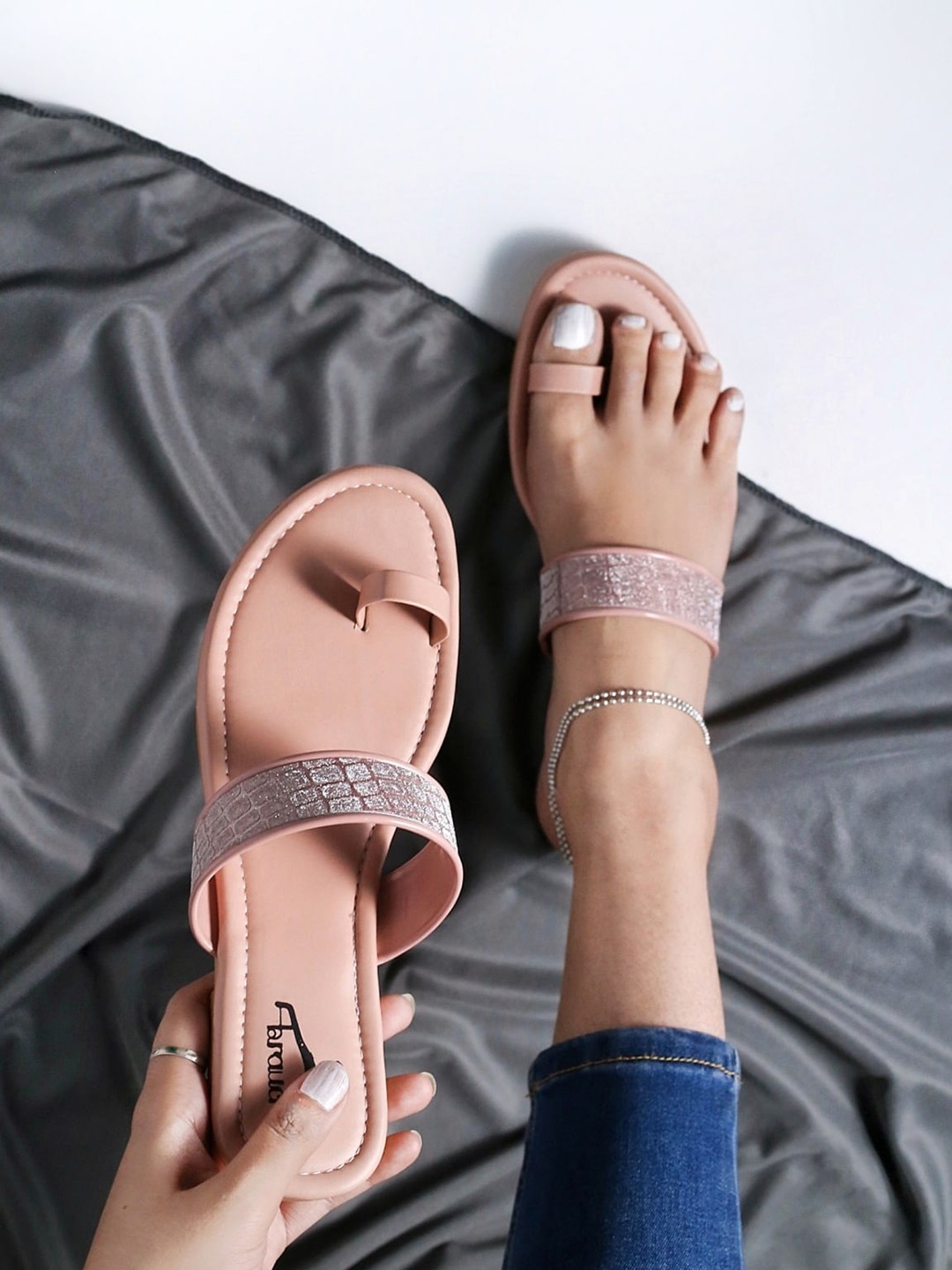 

Brauch Embellished One Toe Flats, Peach