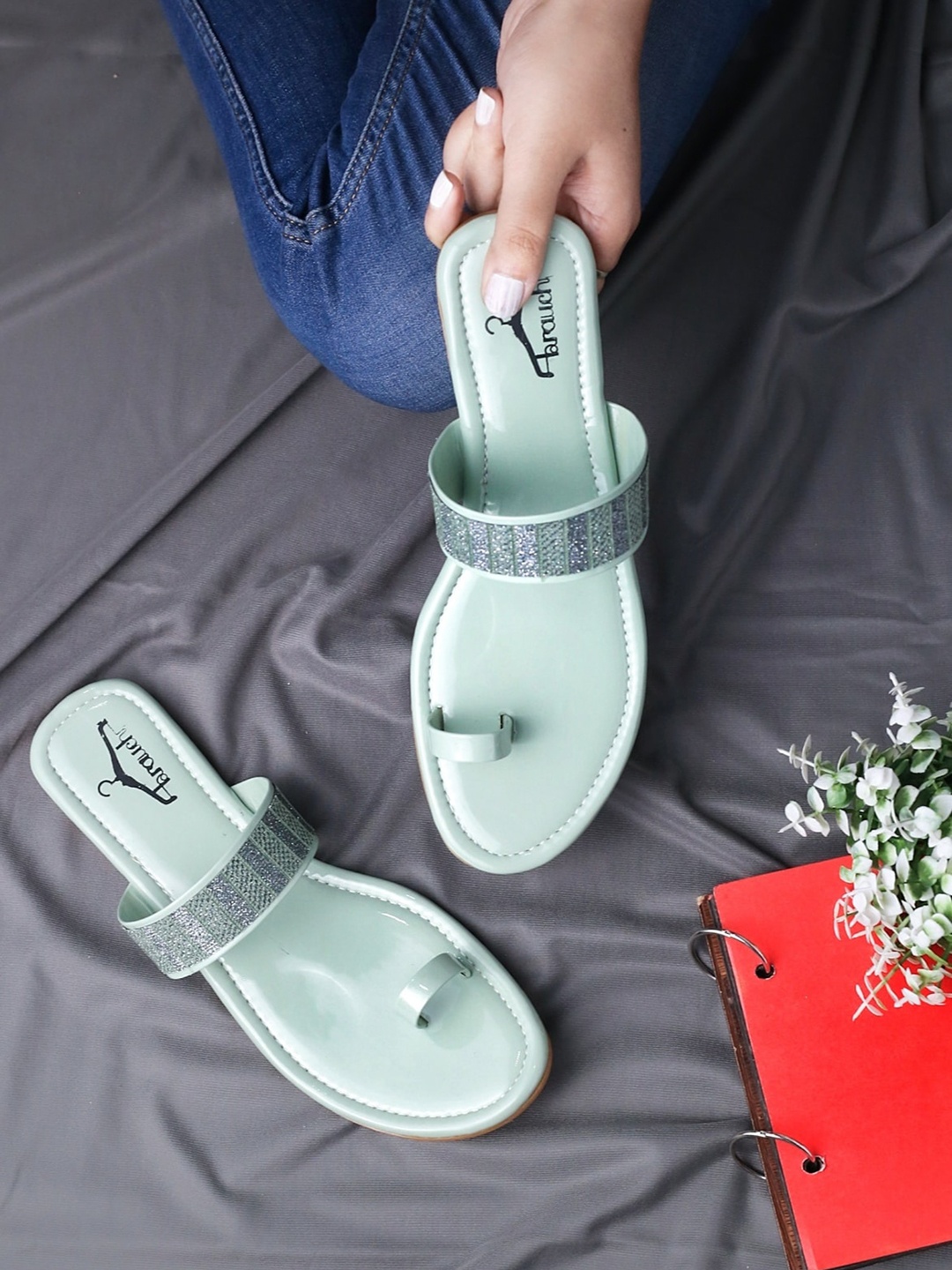 

Brauch Embellished One Toe Flats, Sea green