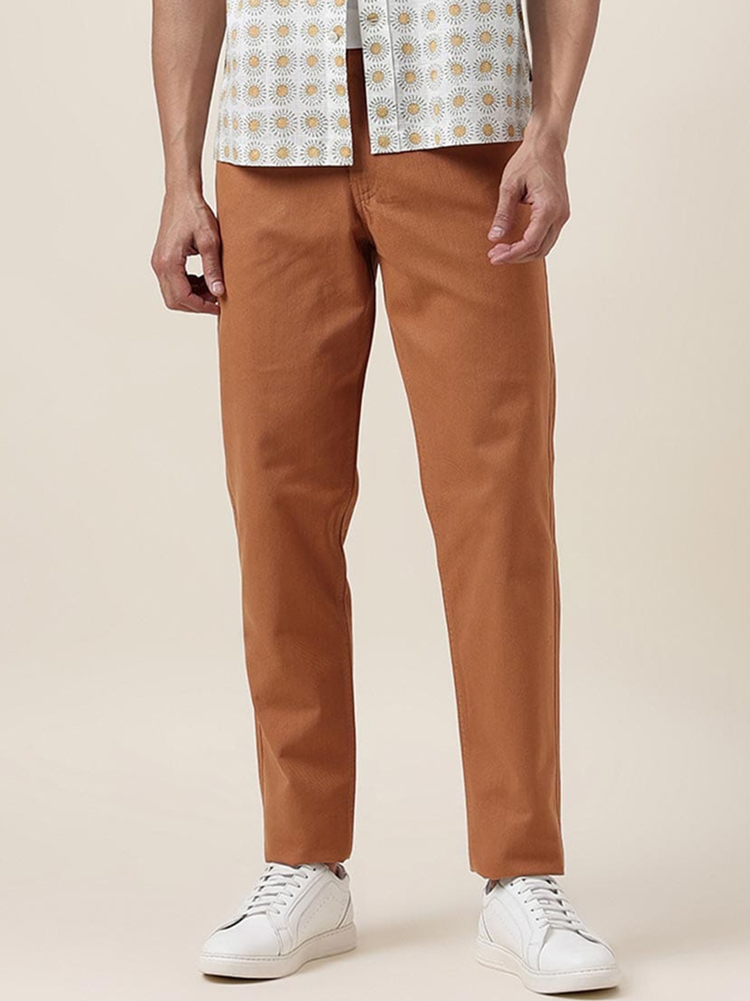 

Fabindia Men Mid-Rise Slim Fit Cotton Chinos, Rust