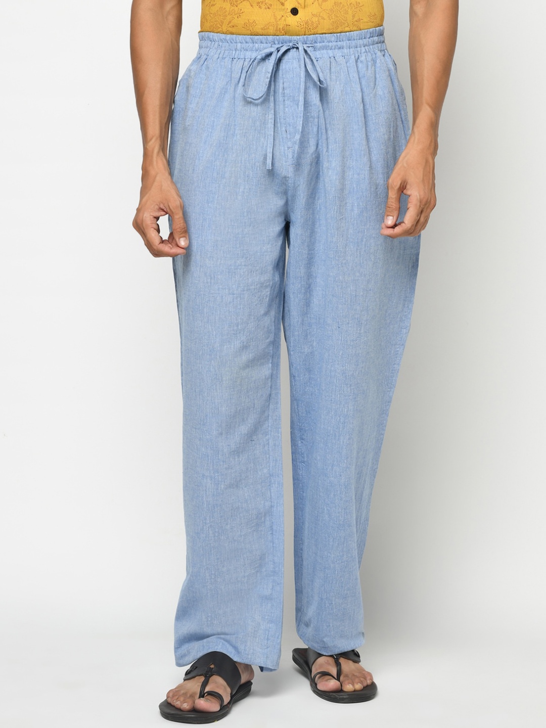 

Fabindia Men Mid-Rise Cotton Parallel Trousers, Blue
