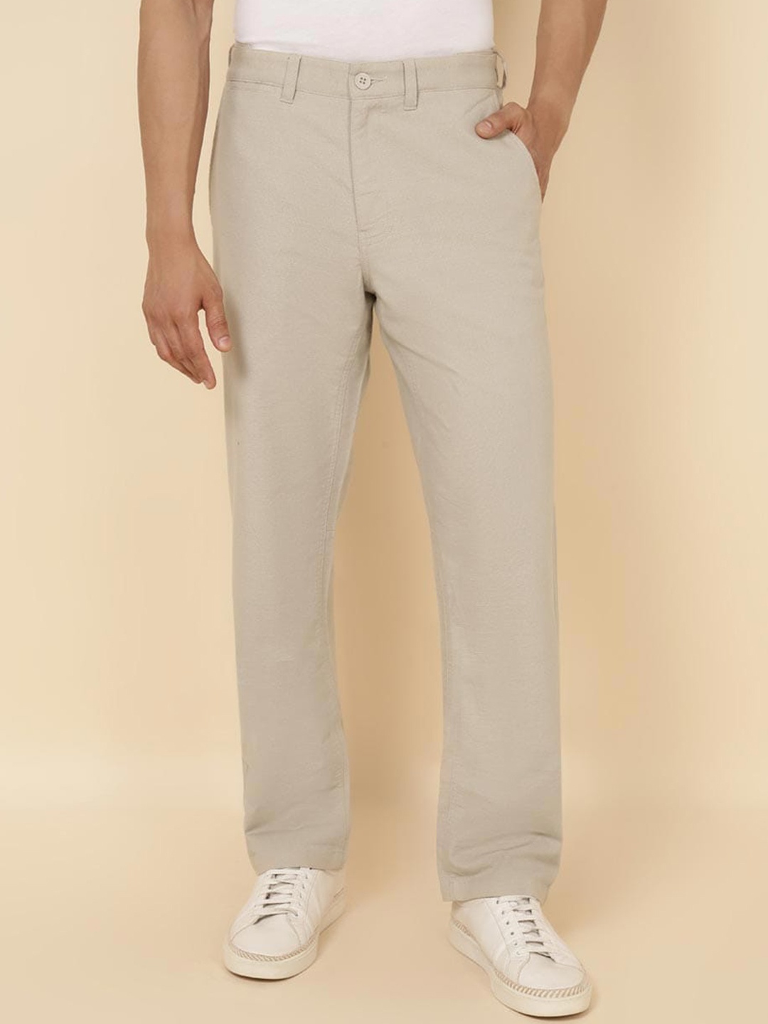 

Fabindia Men Mid-Rise Cotton Trousers, Beige