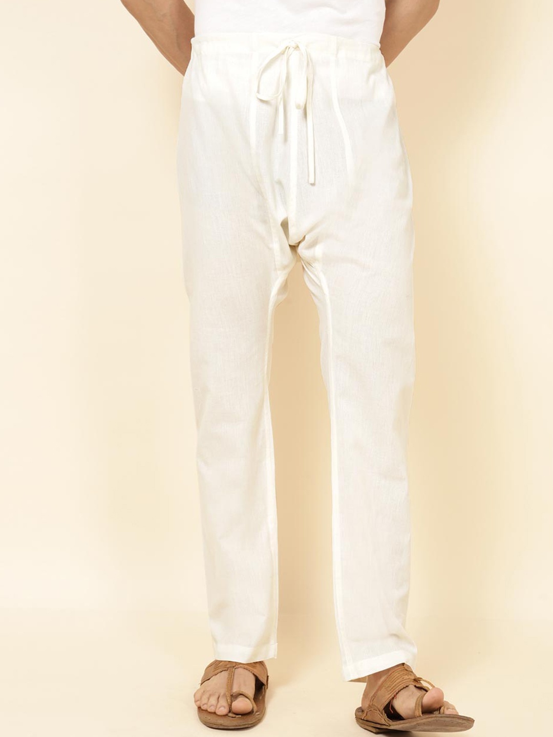 

Fabindia Men White Solid Cotton Pyjamas