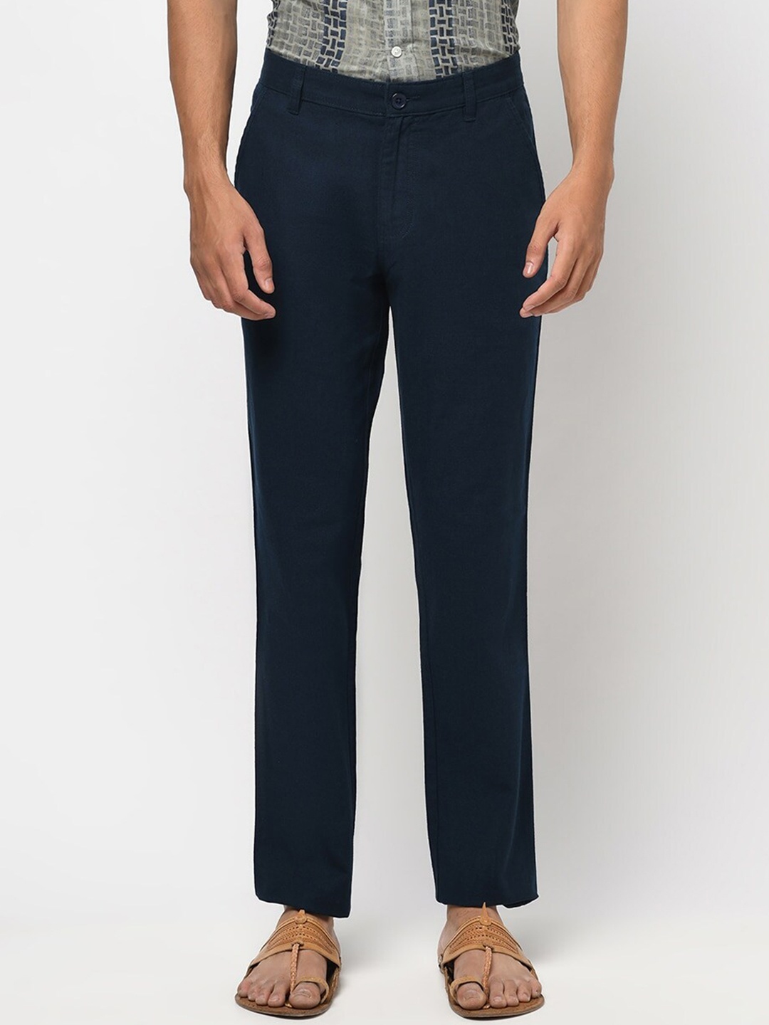 

Fabindia Men Mid-Rise Cotton Regular Trouser, Navy blue