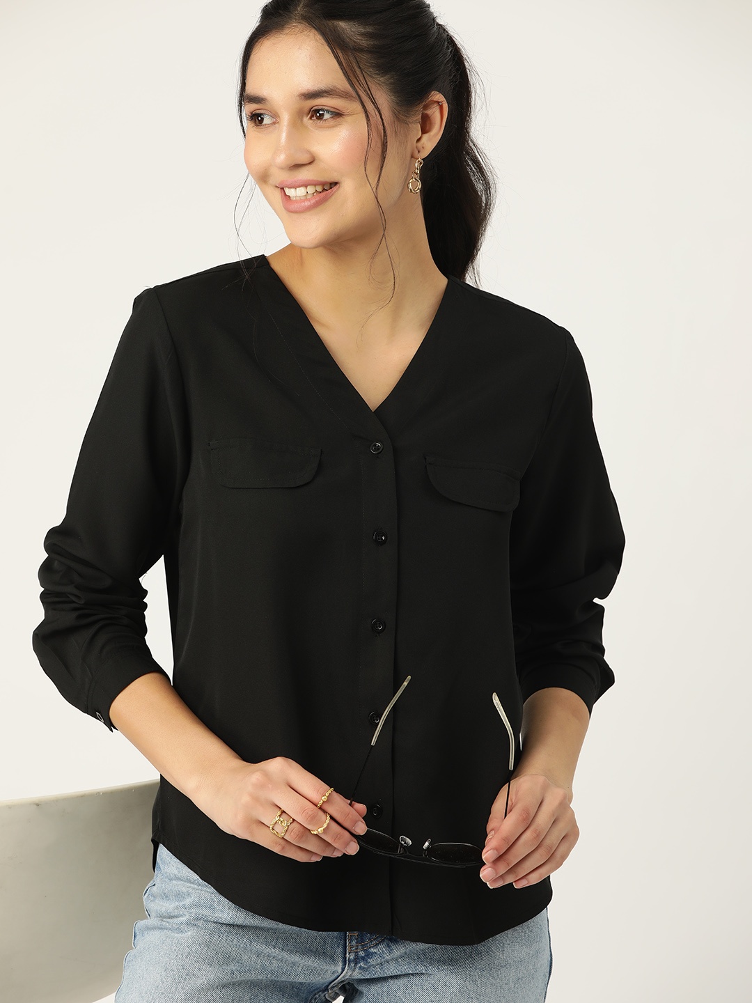 

DressBerry Women Solid Comfort Opaque Casual Shirt, Black